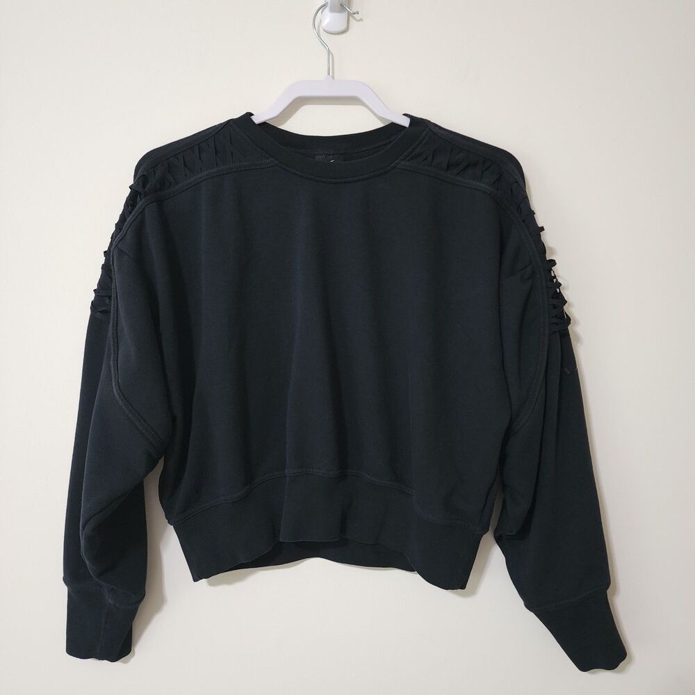 Nike Dri-FIT Cropped Oversized Crewneck Sweatshirt Black Women's M DA0447-010 - Picture 2 of 9